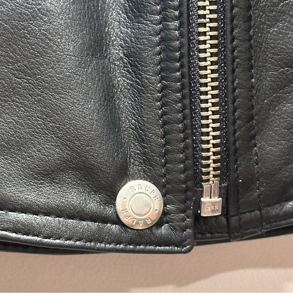 RALPH Ralph Lauren Genuine Leather Black Moto Jacket Quilted Red Lining Medium - Picture 10 of 16